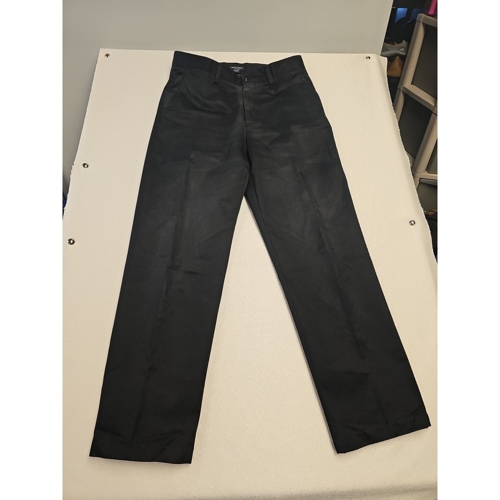 Nautica Clipper Pants Mens 33X32 Black‎ Relax Fit Casual Flat Front